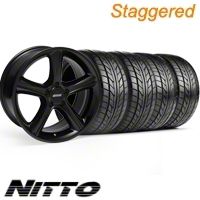 Staggered Black GT Premium Wheel & NITTO Tire Kit - 18x9/10 (10-12)