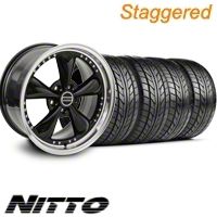 Staggered Black Bullitt Motorsport Wheel & NITTO Tire Kit - 18x9/10 (10-12)