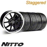 Staggered Black FR500 Style Wheel & NITTO Tire Kit - 18x9/10 (10-12)
