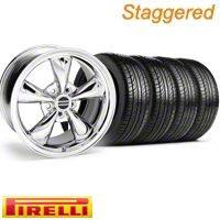 Staggered Chrome Bullitt Wheel & Pirelli Tire Kit - 19x8.5/10 (10-12)