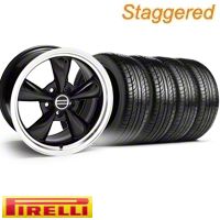 Staggered Black Bullitt Wheel & Pirelli Tire Kit - 19x8.5/10 (10-12)