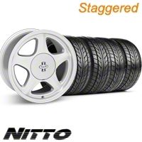 Staggered Argent Silver Pony R Wheel & NITTO Tire Kit - 17x9/10 (87-93; Excludes 93 Cobra)