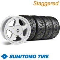 Staggered Argent Silver Pony R Wheel & Sumitomo Tire Kit - 17x9/10 (87-93; Excludes 93 Cobra)