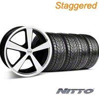 Staggered Black Machined American Racing Nova Wheel & NITTO Tire Kit - 20x8.5/10 (05-14 GT, V6) - American Racing KIT 27212||27214||76005||76006