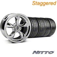 Staggered Chrome Bullitt Motorsport Wheel & NITTO Tire Kit - 18x9/10 (05-14 All) - AmericanMuscle Wheels KIT10114||10116||76009||76010