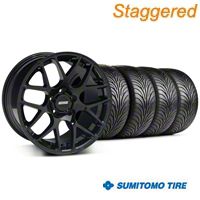 Staggered Black AMR Wheel & Sumitomo Tire Kit - 18x9/10 (05-14 All) - AmericanMuscle Wheels KIT||33780||33782||63008||63009