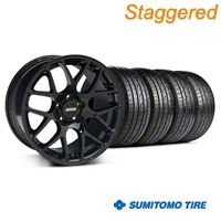 Staggered Black AMR Wheel & Sumitomo Tire Kit - 19x8.5/10 (05-14 All) - AmericanMuscle Wheels KIT||33783||33784||36036|63037