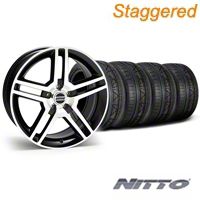 Staggered Black Machined 2010 Style GT500 Wheel & NITTO Invo Tire Kit - 19x8.5/10 (05-14 All) - AmericanMuscle Wheels KIT28238||28241||79520||79521