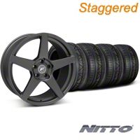 Staggered Matte Black Forgestar CF5 Wheel & Nitto Invo Tire Kit - 19x9/10 (05-14 All) - Forgestar KIT||29600||29601||79520||79521