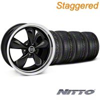 Staggered Black Bullitt Wheel & NITTO Invo Tire kit - 19x8.5/10 (05-14 All) - AmericanMuscle Wheels KIT28247||28248||79520||79521