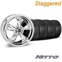 Staggered Chrome Bullitt Wheel & NITTO Invo Tire Kit - 19x8.5/10 (05-14 All) - AmericanMuscle Wheels KIT28249||28250||79520||79521