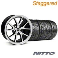 Staggered Black Machined FR500 Wheel & NITTO Tire Kit - 18x9/10 (99-04 All) - AmericanMuscle Wheels KIT||28382||28383||76003||76013