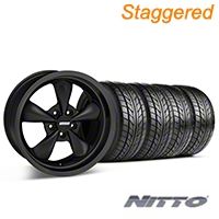Staggered Solid Matte Black Bullitt Wheel Kit & NITTO Tire Kit 18x9/10 (05-10 GT; 05-14 V6) - AmericanMuscle Wheels KIT||28486||28484||76009||76010