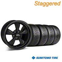 Staggered Solid Matte Black Bullitt Wheel Kit & Sumitomo Tire Kit 18x9/10 (05-10 GT; 05-14 V6) - AmericanMuscle Wheels KIT||28486||28484||76009||76010