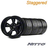 Staggered Solid Black Bullitt Wheel & NITTO Tire Kit 18x9/10 (94-98 All) - AmericanMuscle Wheels KIT||28481||28482||76002||76003