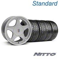 Silver w/Machined Lip Pony Style Wheel & NITTO Tire Kit - 17x8 (87-93; Excludes 93 Cobra) - AmericanMuscle Wheels KIT||99214||76004