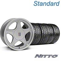 Silver w/Machined Lip Pony Style Wheel & NITTO Tire Kit- 17x9 (87-93; Excludes 93 Cobra) - AmericanMuscle Wheels KIT||99381||76004