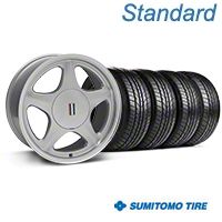 Silver w/Machined Lip Pony Style Wheel & Sumitomo All Season Tire Kit- 17x8 (87-93; Excludes 93 Cobra) - AmericanMuscle Wheels KIT||99378||63033