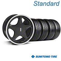 Black w/Machined Lip Pony Style Wheel & Sumitomo All Season Tire Kit- 17x9 (87-93; Excludes 93 Cobra) - AmericanMuscle Wheels KIT||99380||63033
