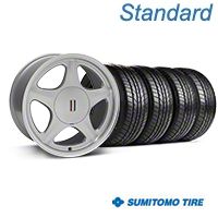 Silver w/Machined Lip Pony Style Wheel & Sumitomo Tire Kit- 17x9 (87-93; Excludes 93 Cobra) - AmericanMuscle Wheels KIT||99381||63010