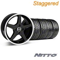 Black w/ Machined Lip 1995 Style Cobra R Wheel & NITTO Tire Kit- 17x8/9 (87-93; Excludes 93 Cobra) - AmericanMuscle Wheels KIT||28313||28378||76004||76000