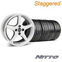 Silver 1995 Style Cobra R Wheel & NITTO Tire Kit- 17x8/9 (87-93; Excludes 93 Cobra) - AmericanMuscle Wheels KIT||28314||28377||76004||76000