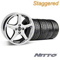 Staggered Chrome 1995 Style Cobra R Wheel & NITTO Tire Kit- 17x8/9 (87-93; Excludes 93 Cobra) - AmericanMuscle Wheels KIT||28312||28011||76004||76000