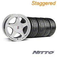 Chrome Pony Style Wheel & NITTO Tire- 17x8/9 (87-93; Excludes 93 Cobra) - AmericanMuscle Wheels KIT||99379||99382||76000||76004