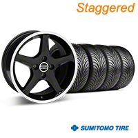 Staggered Black w/ Machined Lip 1995 Style Cobra R Wheel & Sumitomo Tire Kit - 17x8/9 (87-93; Excludes 93 Cobra) - AmericanMuscle Wheels KIT||28313||28378||63010||63001