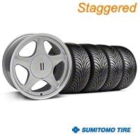Staggered Silver w/Machined Lip Pony Style Wheel & Sumitomo Tire Kit - 17x8/9 (87-93; Excludes 93 Cobra) - AmericanMuscle Wheels KIT||99379||99382||99378||99381