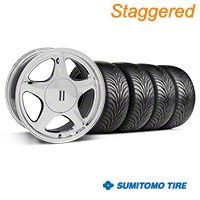 Staggered Chrome Pony Style Wheel & Sumitomo Tire Kit - 17x8/10(87-93; Excludes 93 Cobra) - AmericanMuscle Wheels KIT||99379||99385||63001||63010