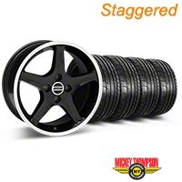 Staggered Black w/ Machined Lip 1995 Style Cobra R Wheel & Mickey Thompson Tire Kit - 17x8/10 (87-93; Excludes 93 Cobra) - AmericanMuscle Wheels KIT||28313||28310||79531||79532