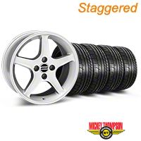 Staggered Silver 1995 Style Cobra R Wheel & Mickey Thompson Tire Kit - 17x8/10 (87-93; Excludes 93 Cobra) - AmericanMuscle Wheels KIT||28314||28311||79531||79532