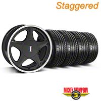 Staggered Black w/Machined Lip Pony Style Wheel & Mickey Thompson Tire Kit - 17x8/10 (87-93; Excludes 93 Cobra) - AmericanMuscle Wheels KIT||79531||79532||99377||99383