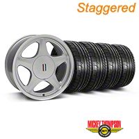 Staggered Silver w/Machined Lip Pony Style Wheel & Mickey Thompson Tire Kit - 17x8/10 (87-93; Excludes 93 Cobra) - AmericanMuscle Wheels KIT||79531||79532||99378||99384