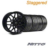 Staggered Gloss Black 2013 GT500 Style Wheel & NITTO Tire Kit - 18x9/10 (05-14 All)