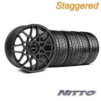 Staggered Charcoal 2013 GT500 Style Wheel & NITTO Tire Kit - 18x9/10 (05-14 All)