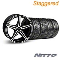 Staggered Black Machined Foose Speed Wheel & NITTO Tire Kit - 18x8/9.5 (05-14 All, Excluding GT500) - Foose KIT||32807||32808||76009||76010