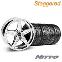 Staggered Chrome Foose Speed Wheel & NITTO Tire Kit - 18x8/9.5 (05-14 All, Excluding GT500) - Foose KIT||32809||32810||76009||76010