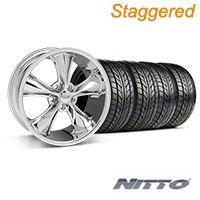 Staggered Chrome Foose Legend Wheel & NITTO Tire Kit - 18x8.5/9.5 (05-09 GT, V6) - Foose KIT||32824||32825||76009||76010