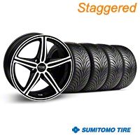 Staggered Black Machined Foose Speed Wheel & Sumitomo Tire Kit - 18x8/9.5 (05-14 All, Excluding GT500) - Foose KIT||32807||32808||63008||63009