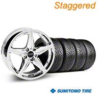 Staggered Chrome Foose Speed Wheel & Sumitomo Tire Kit - 18x8/9.5 (05-14 All, Excluding GT500) - Foose KIT||32809||32810||63008||63009