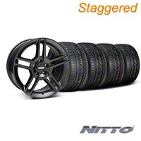 Staggered Matte Black 2010 Style GT500 Wheel & NITTO INVO Tire Kit - 18x9/10 (05-14 All) - AmericanMuscle Wheels KIT||99268||99269||79522||79523