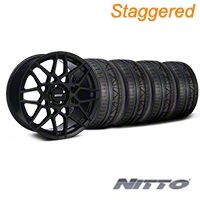 Staggered Gloss Black 2013 GT500 Style Wheel & NITTO INVO Tire Kit - 18x9/10 (05-14 All)