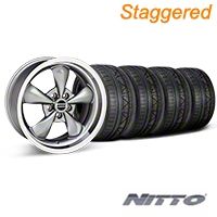 Staggered Anthracite Deep Dish Bullitt Mustang Wheel & NITTO INVO Tire Kit - 18x9/10 (05-14 All, Excluding GT500) - AmericanMuscle Wheels KIT||28322||28324||79522||79523
