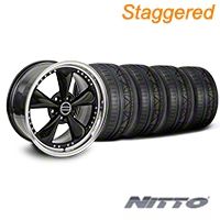 Staggered Black Bullitt Motorsport Wheel & NITTO INVO Tire Kit - 18x9/10 (05-14 GT, V6) - AmericanMuscle Wheels KIT||10107||10108||79522||79523