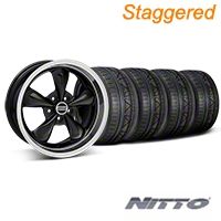 Staggered Black Deep Dish Bullitt Mustang Wheel & NITTO INVO Tire Kit - 18x9/10 (05-14 All, Excluding GT500) - AmericanMuscle Wheels KIT||28264||28267||79522||79523