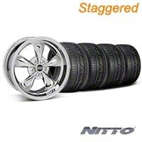 Staggered Chrome Deep Dish Bullitt Mustang Wheel & NITTO INVO Tire Kit - 18x9/10 (05-14 GT, V6) - AmericanMuscle Wheels KIT||28265||28268||79522||79523