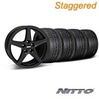 Staggered Matte Black Saleen Mustang Wheel & NITTO INVO Tire Kit - 18x9/10 (05-14 GT, V6) - AmericanMuscle Wheels KIT||28306||28308||79522||79523