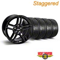 Staggered Black 2010 GT500 Style Mustang Wheel & Mickey Thompson Tire Kit - 18x9/10 (05-14 All) - AmericanMuscle Wheels KIT||28219||28225||79537||79538